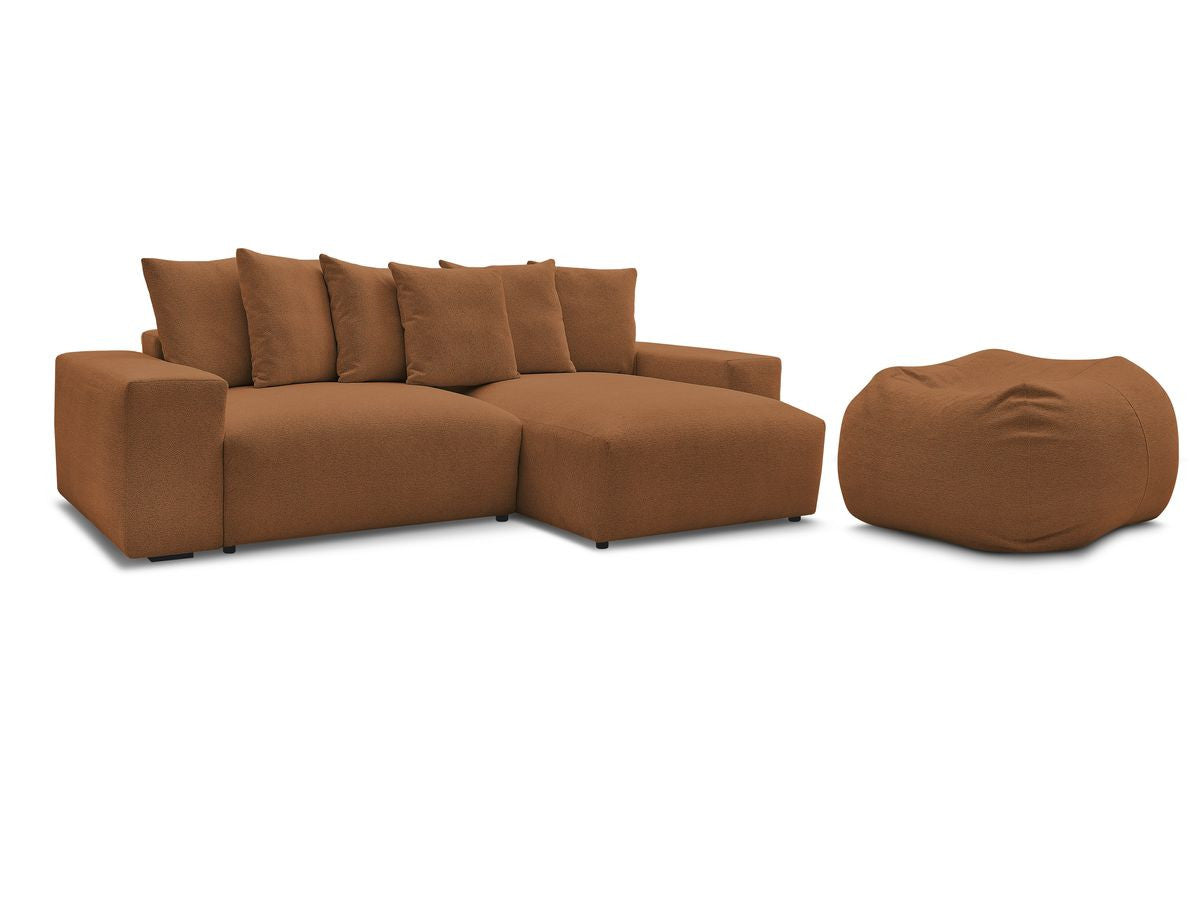 Canapé d'angle réversible convertible coffre VOLTAIRE tissu chiné avec pouf