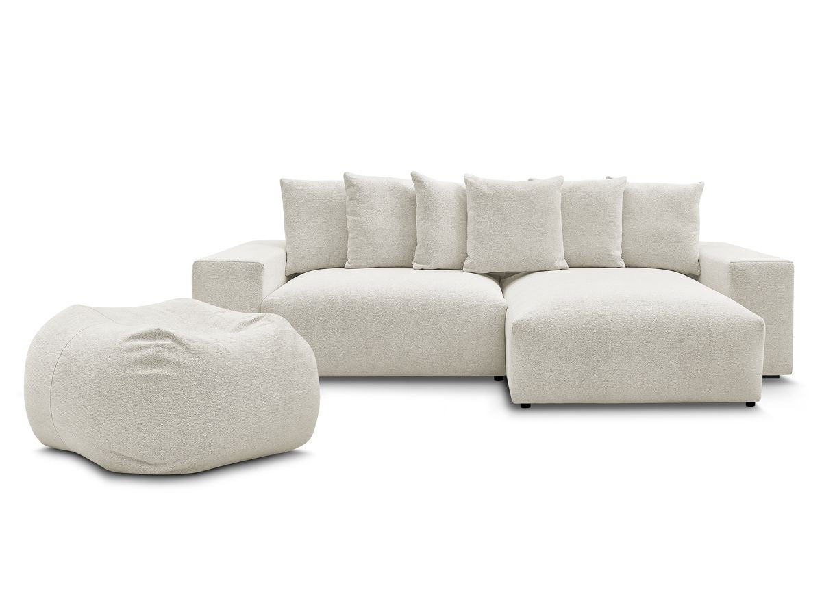 Canapé d'angle réversible convertible coffre VOLTAIRE tissu chiné avec pouf