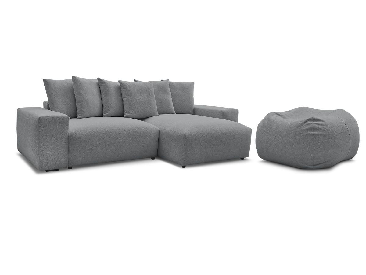 Canapé d'angle réversible convertible coffre VOLTAIRE tissu chiné avec pouf