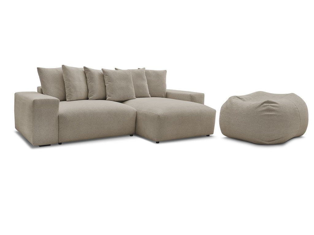Canapé d'angle réversible convertible coffre VOLTAIRE tissu chiné avec pouf