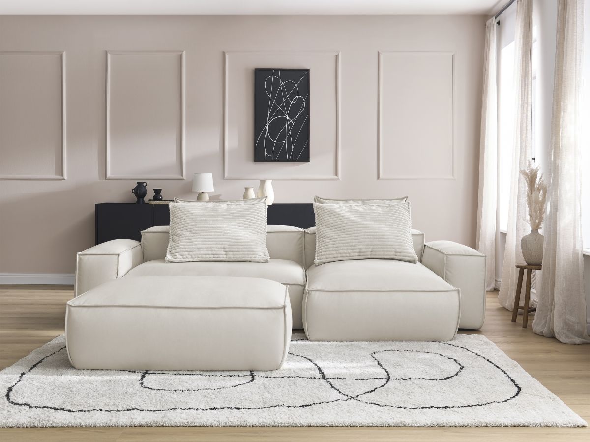 Canapé d'angle réversible ultra moelleux BOHEME cuir végan avec pouf