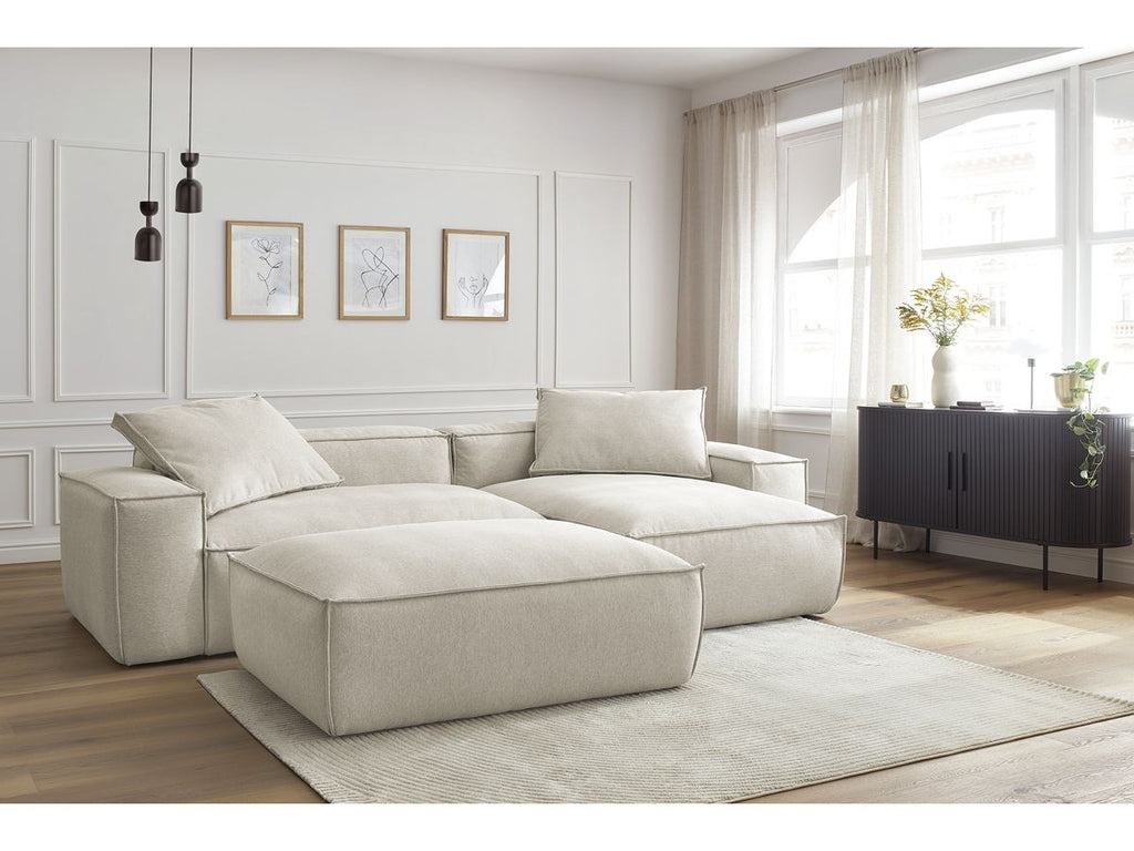 Canapé d'angle réversible ultra moelleux BOHEME tissu chiné avec pouf