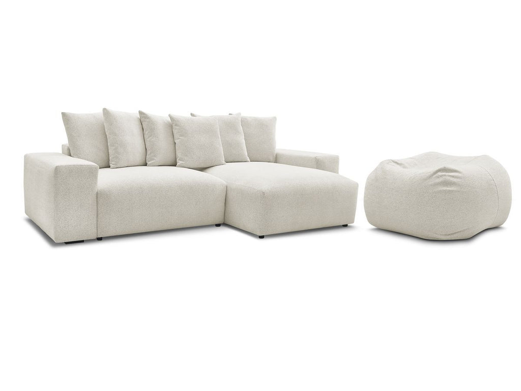 Canapé d'angle fixe réversible VOLTAIRE tissu chiné avec pouf