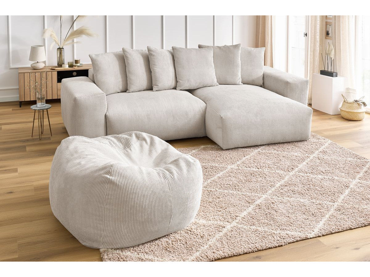 Canapé d'angle réversible VOLTAIRE velours côtelé avec pouf