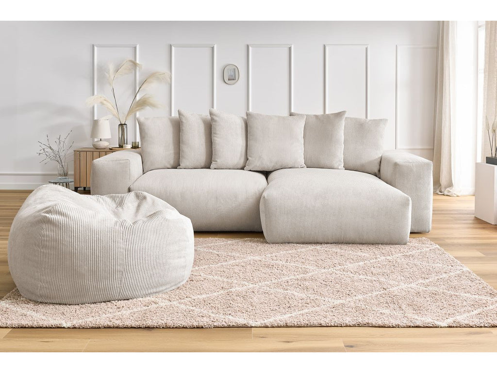 Canapé d'angle réversible VOLTAIRE velours côtelé avec pouf