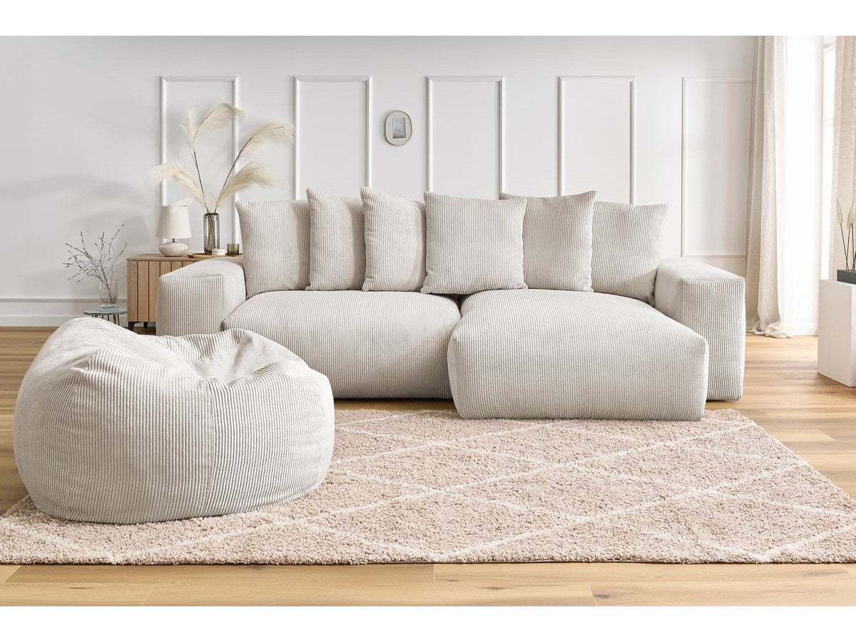 Canapé d'angle réversible VOLTAIRE velours côtelé avec pouf