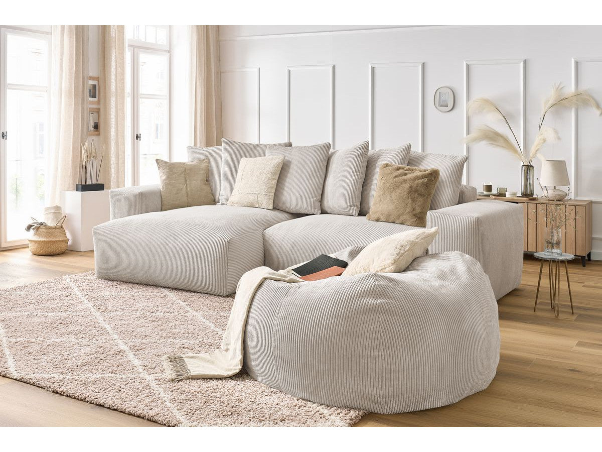 Canapé d'angle réversible VOLTAIRE velours côtelé avec pouf