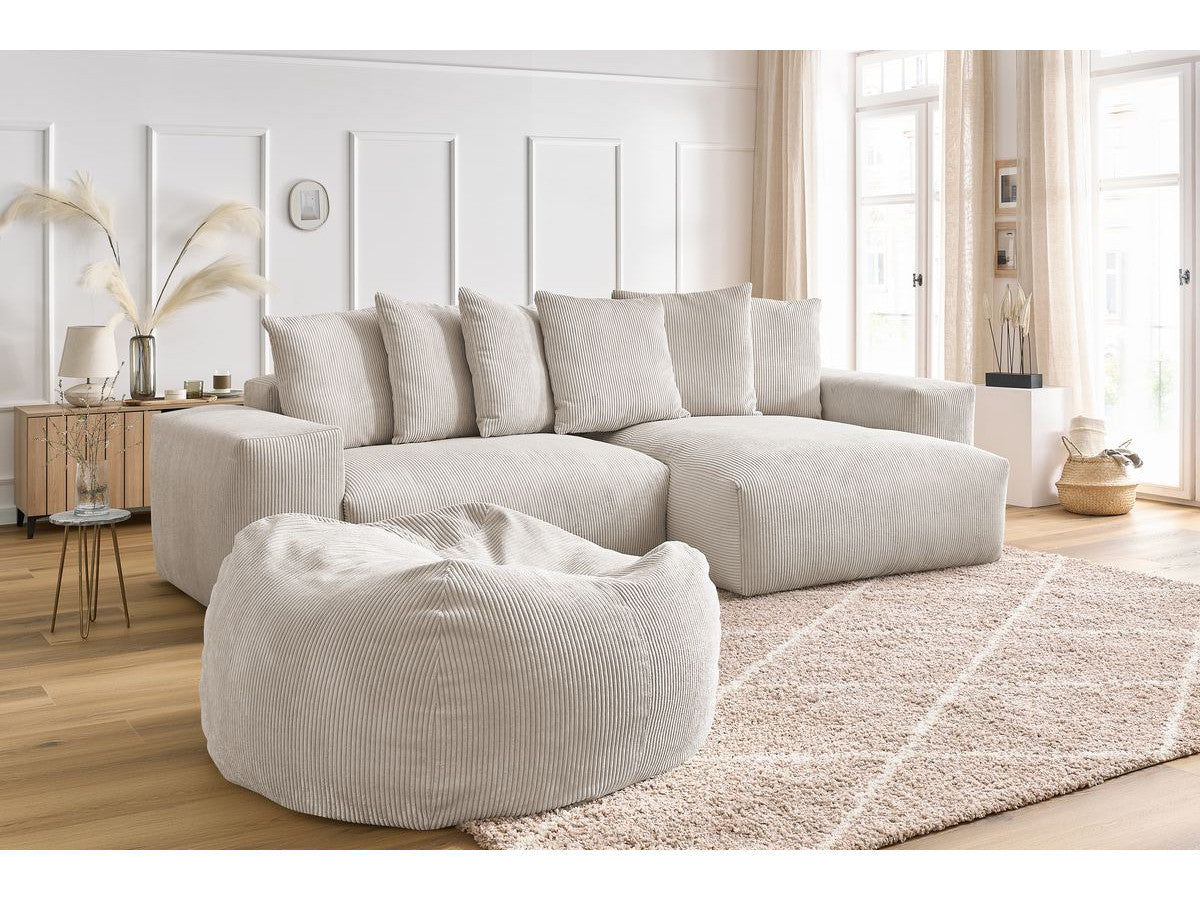 Canapé d'angle réversible VOLTAIRE velours côtelé avec pouf
