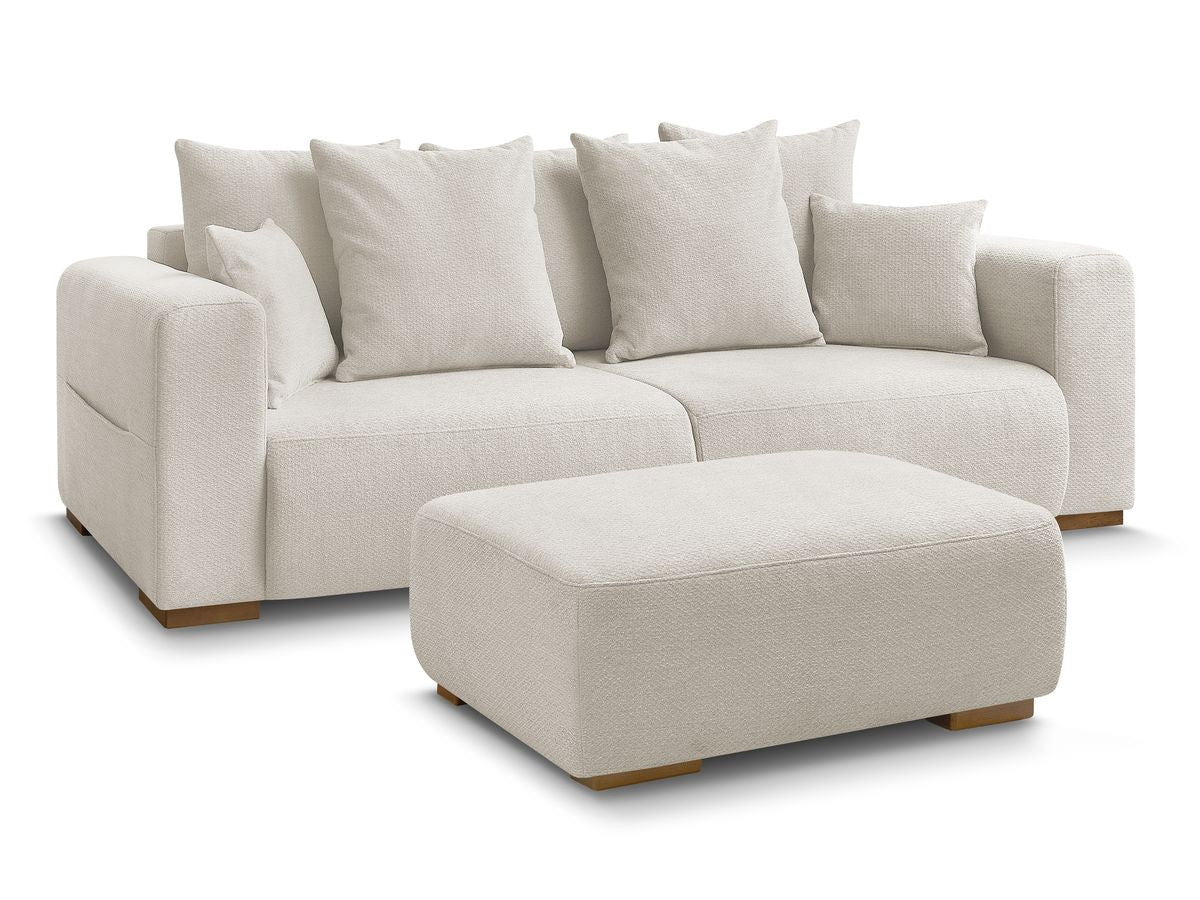 Canapé droit fixe 3 places SIDONIE tissu chiné avec pouf