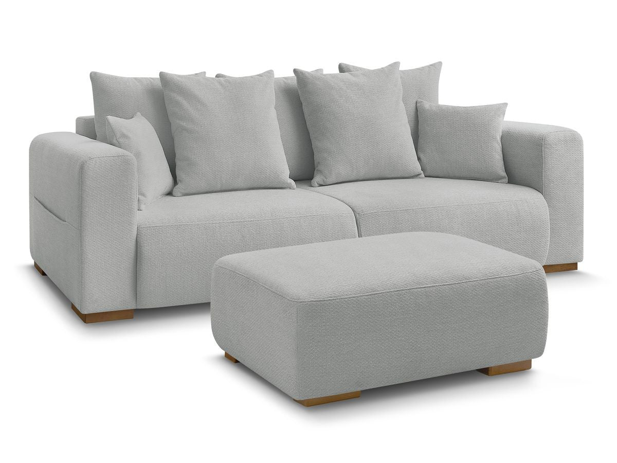 Canapé droit fixe 3 places SIDONIE tissu chiné avec pouf