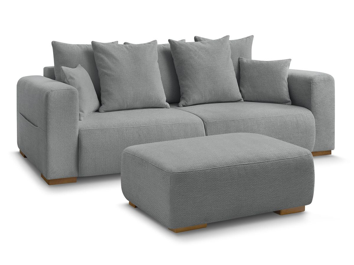 Canapé droit fixe 3 places SIDONIE tissu chiné avec pouf