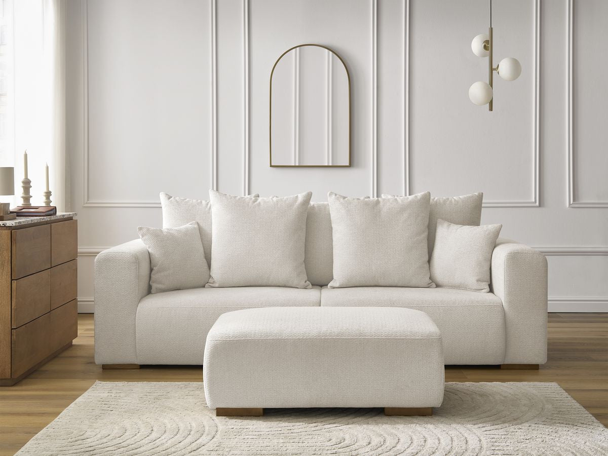 Canapé droit fixe 3 places SIDONIE tissu chiné avec pouf