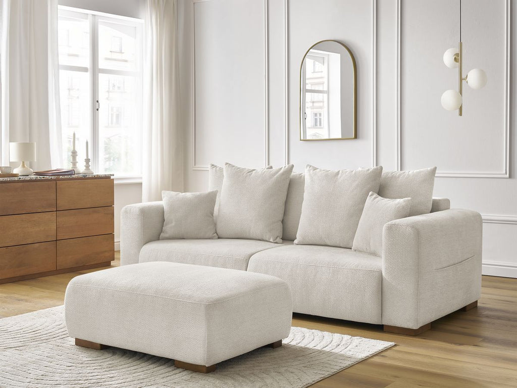 Canapé droit fixe 3 places SIDONIE tissu chiné avec pouf