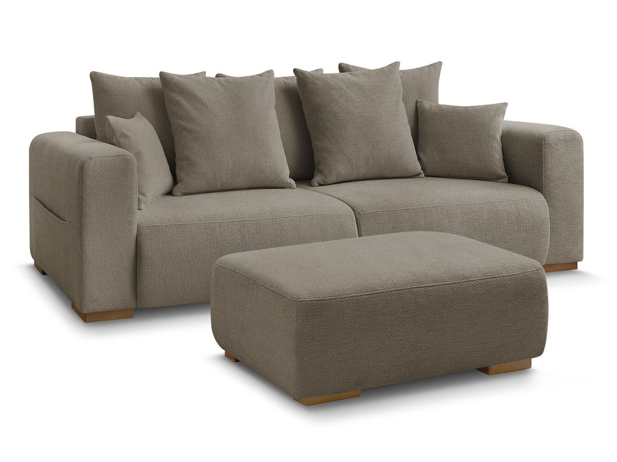 Canapé droit fixe 3 places SIDONIE tissu chiné avec pouf