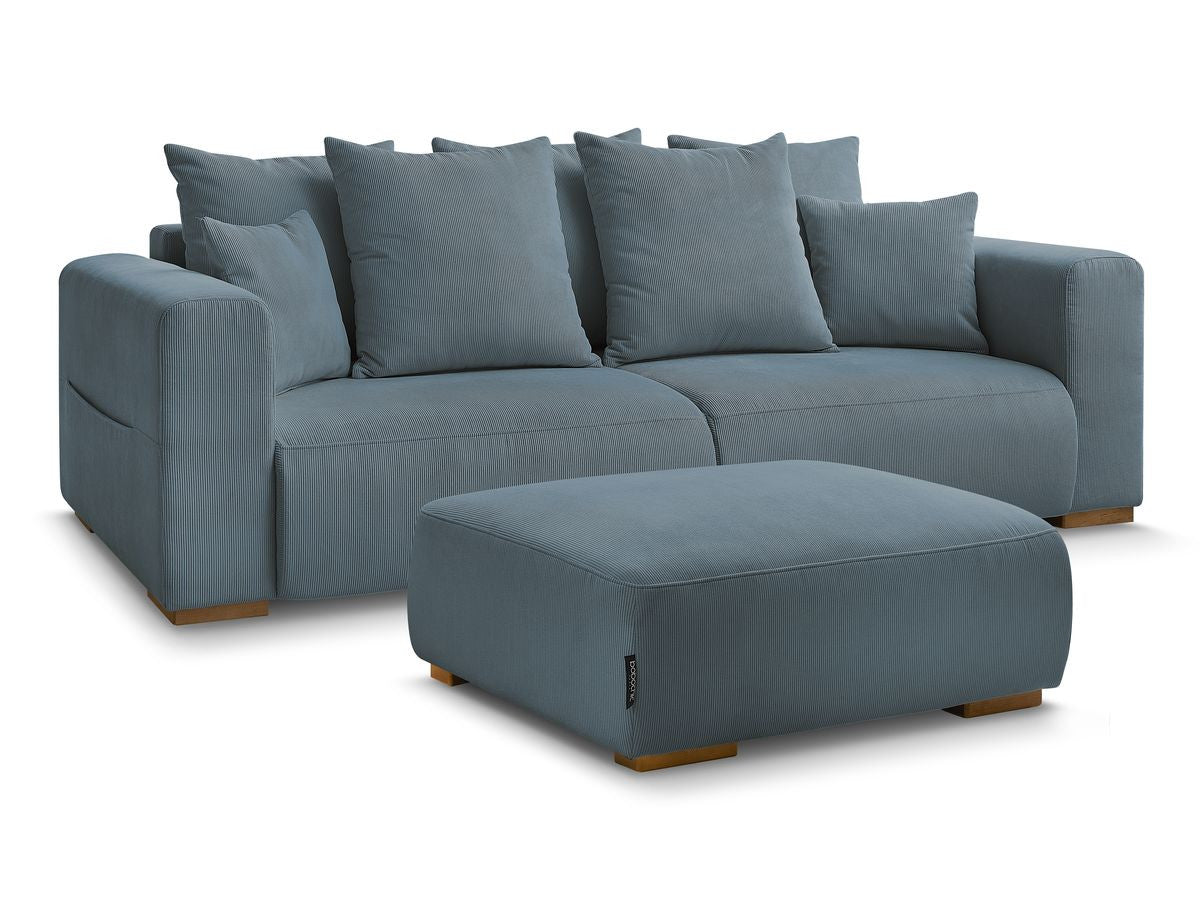 Canapé droit fixe 3 places SIDONIE velours côtelé avec pouf