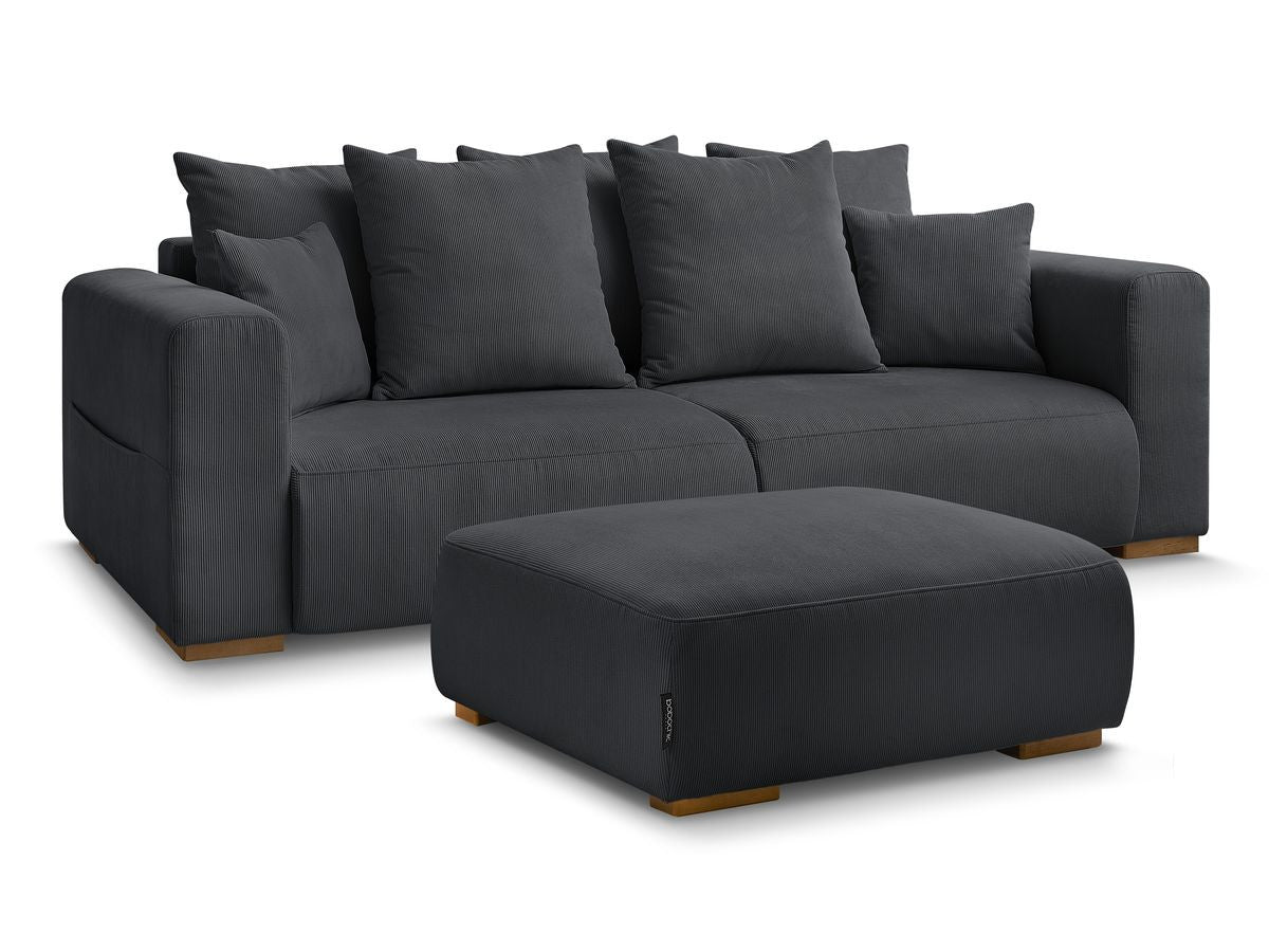 Canapé droit fixe 3 places SIDONIE velours côtelé avec pouf