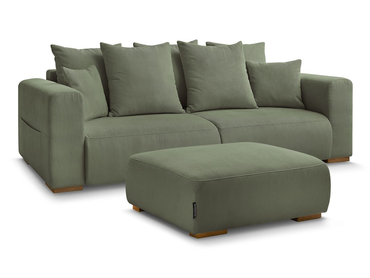 Canapé droit fixe 3 places SIDONIE velours côtelé avec pouf
