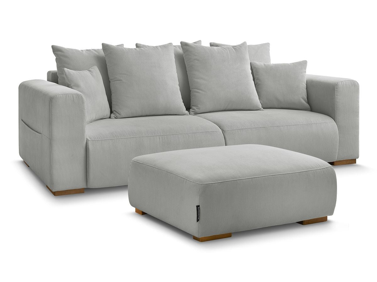 Canapé droit fixe 3 places SIDONIE velours côtelé avec pouf