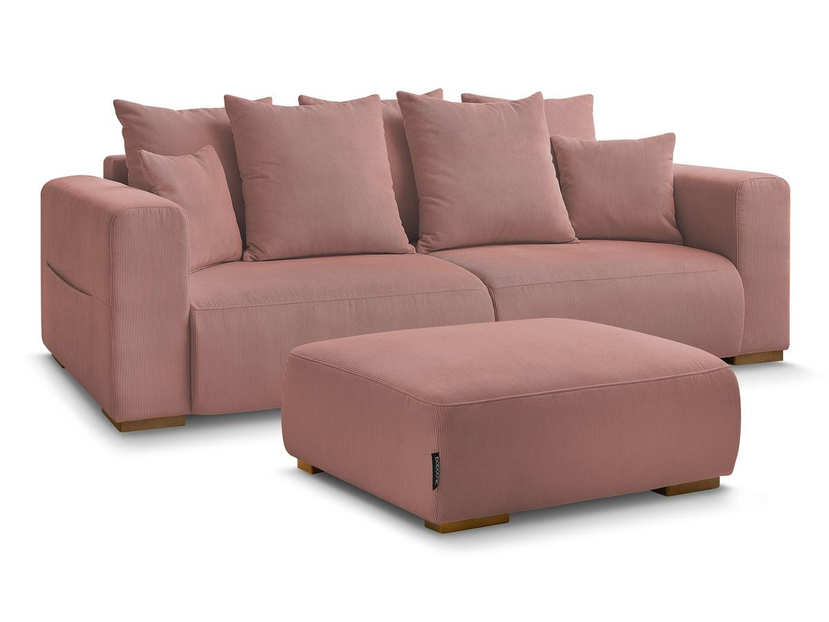 Canapé droit fixe 3 places SIDONIE velours côtelé avec pouf
