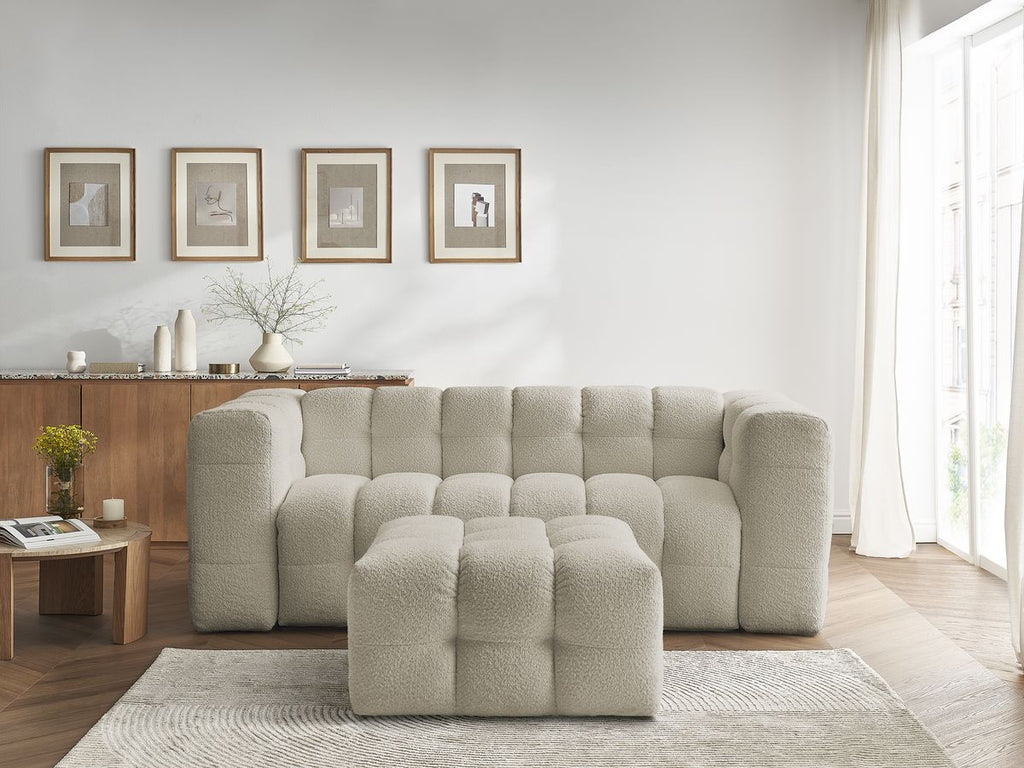 Canapé droit convertible ouverture express 3 places CLOUD tissu bouclette avec pouf
