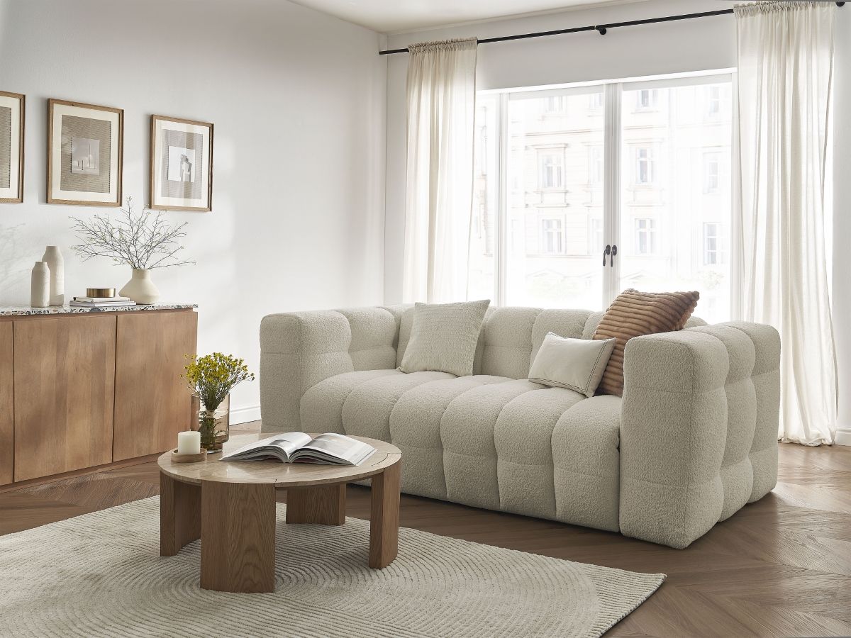 Canapé droit convertible ouverture express 3 places CLOUD tissu bouclette