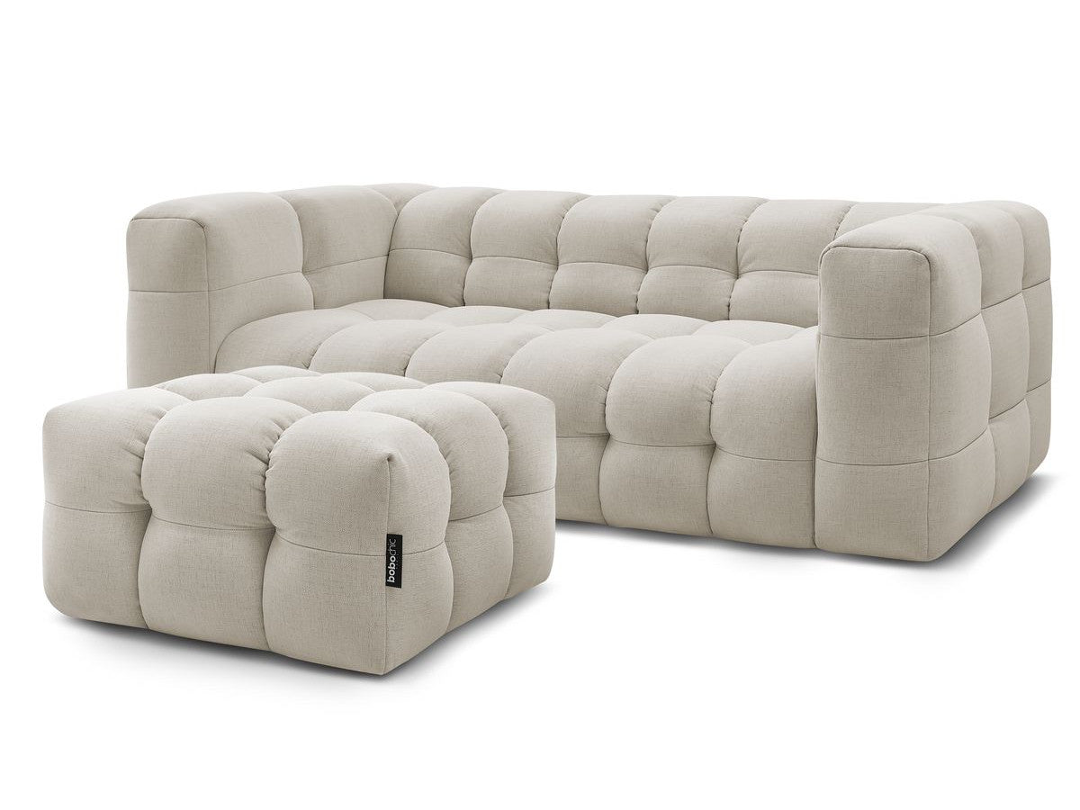 Canapé droit convertible ouverture express 3 places CLOUD tissu lisse avec pouf