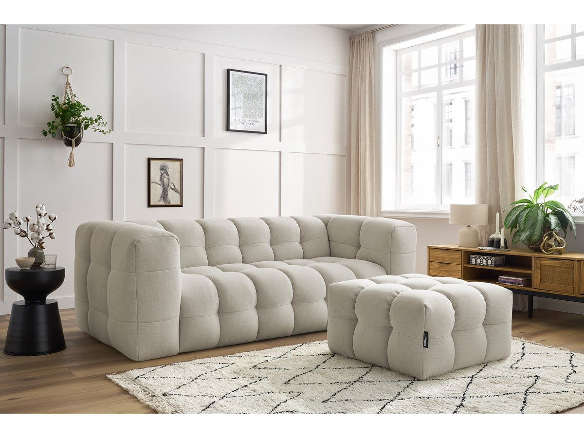 Canapé droit convertible ouverture express 3 places CLOUD tissu lisse avec pouf
