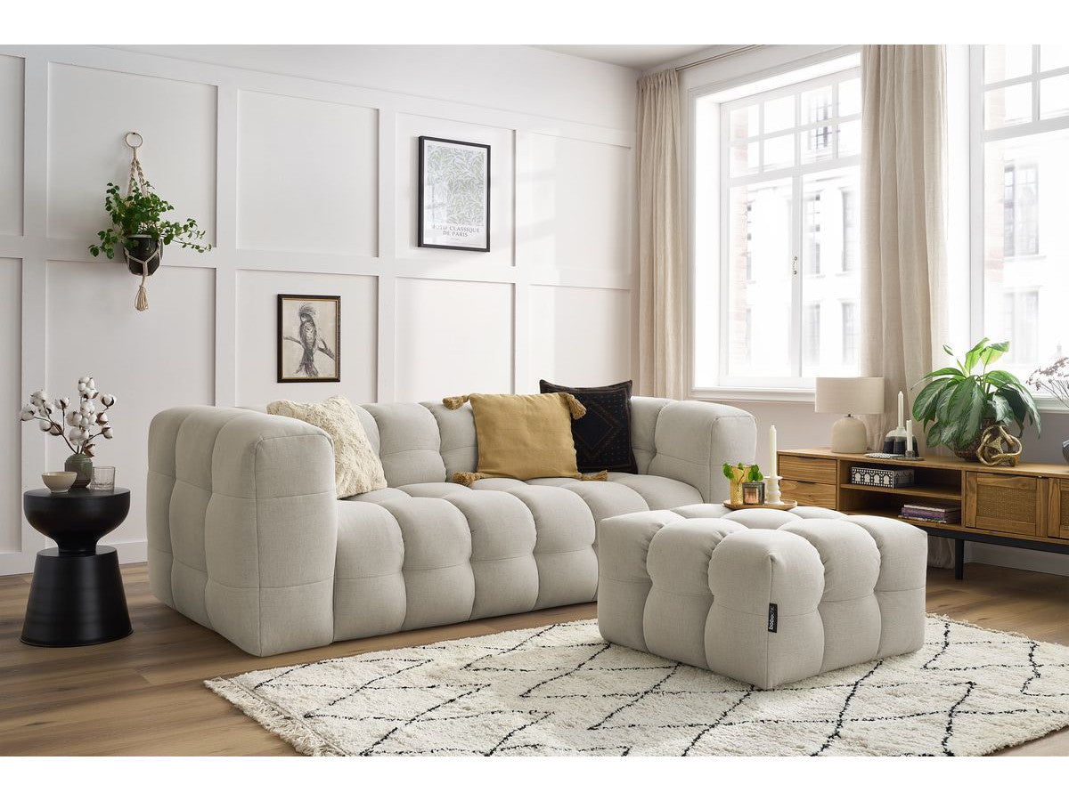 Canapé droit convertible ouverture express 3 places CLOUD tissu lisse avec pouf