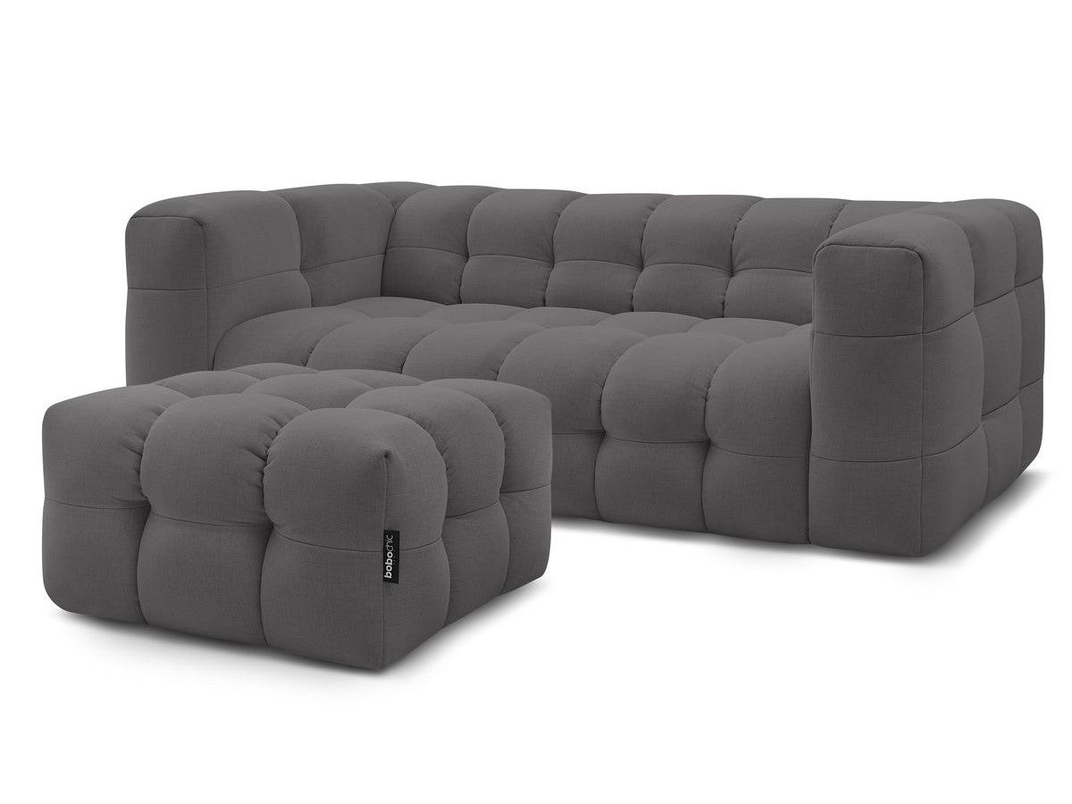 Canapé droit convertible ouverture express 3 places CLOUD tissu lisse avec pouf