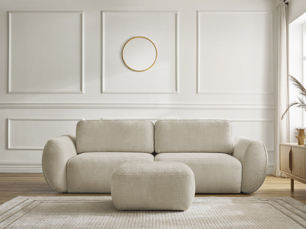Canapé droit convertible 3 places DENISE tissu texturé avec pouf