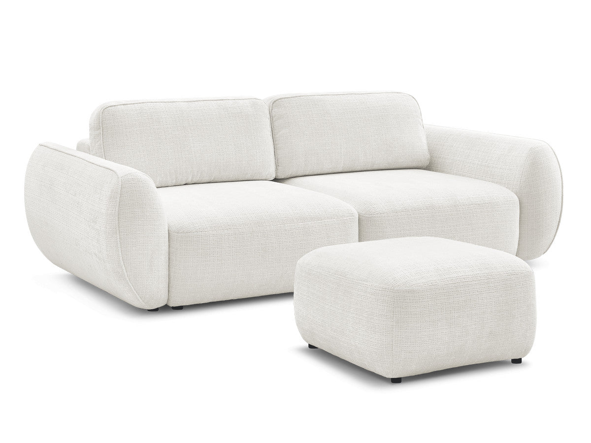 Canapé droit convertible 3 places DENISE tissu texturé avec pouf