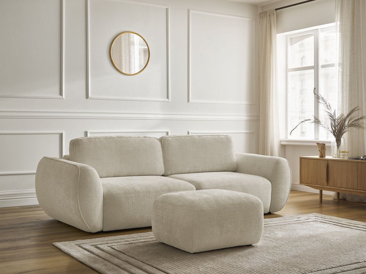Canapé droit convertible 3 places DENISE tissu texturé avec pouf