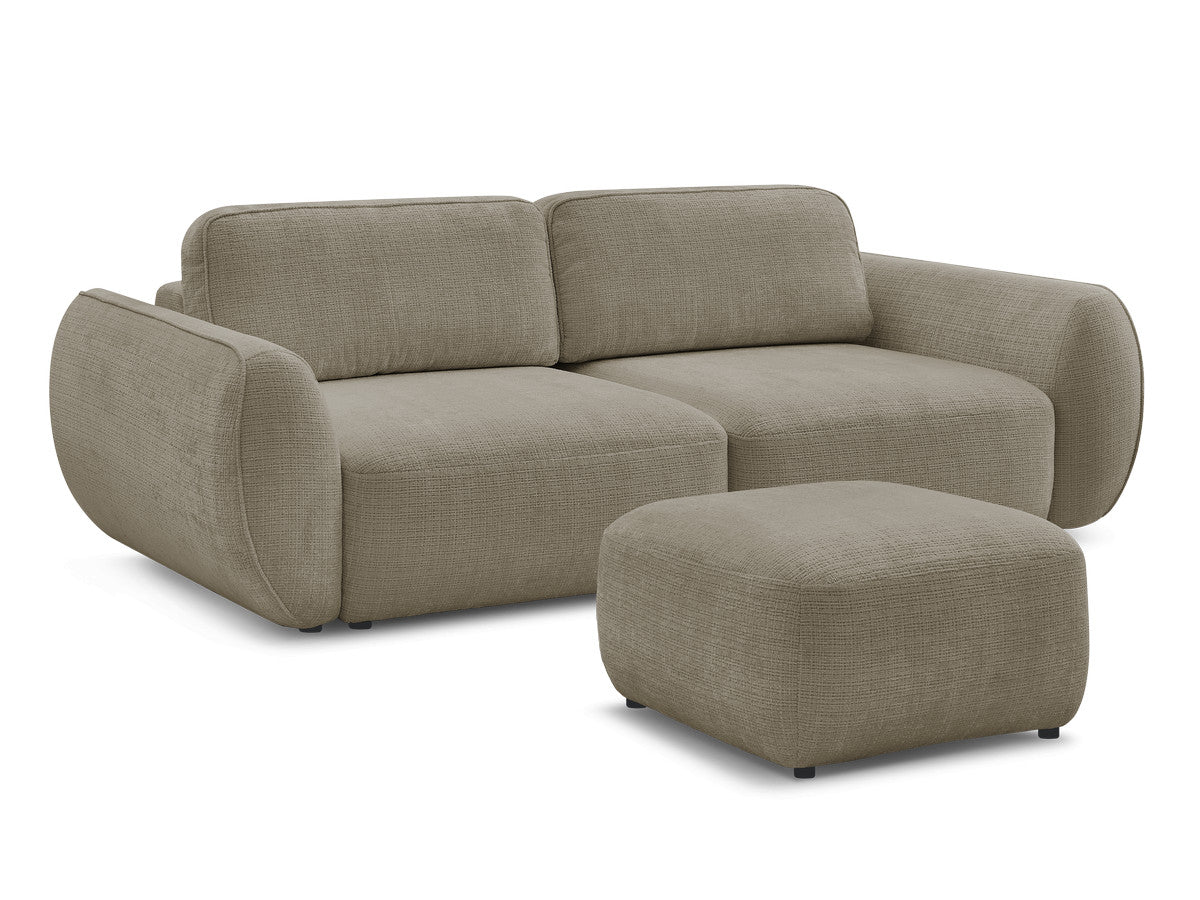 Canapé droit convertible 3 places DENISE tissu texturé avec pouf