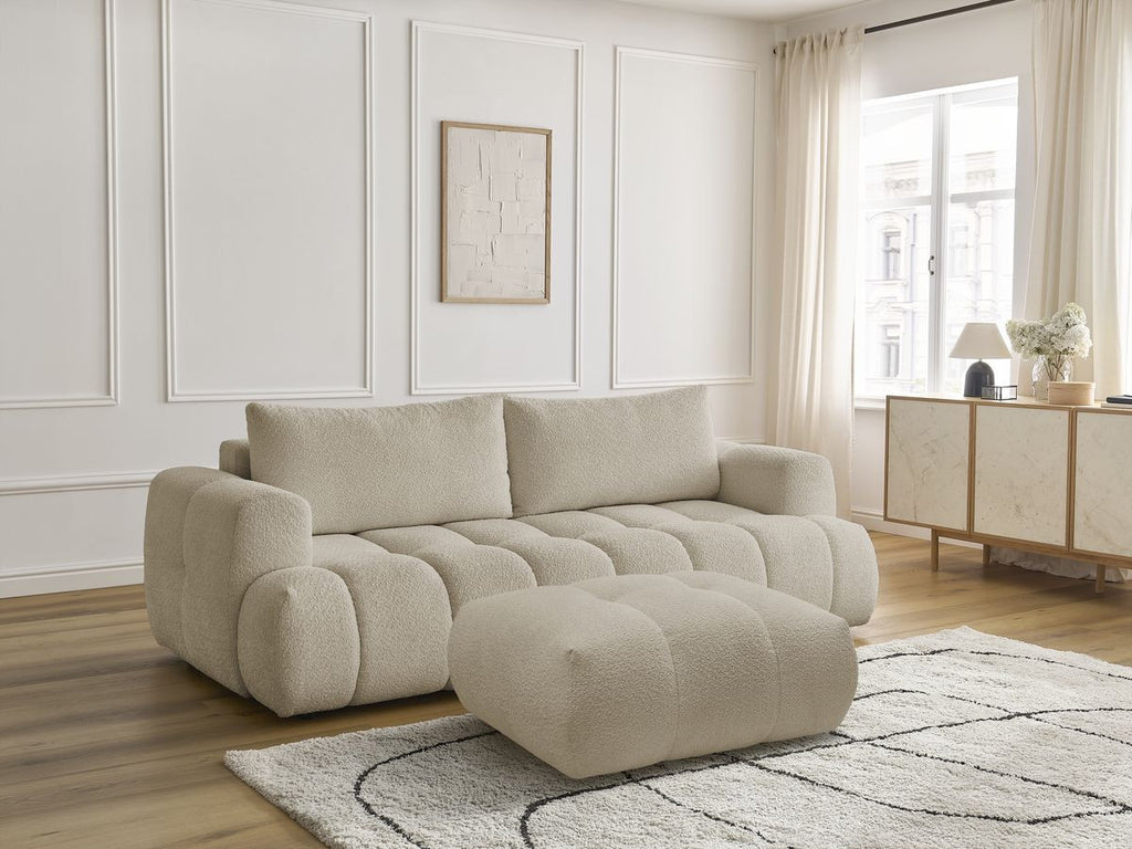 Canapé droit convertible 3 places FUJI tissu bouclette avec pouf