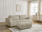 Canapé droit convertible 3 places FUJI tissu bouclette avec pouf