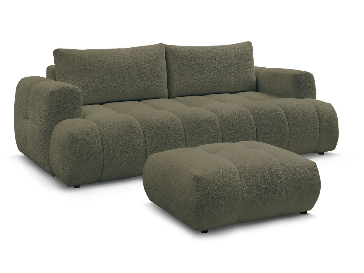 Canapé droit convertible 3 places FUJI tissu bouclette avec pouf