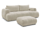 Canapé droit convertible 3 places FUJI tissu bouclette avec pouf