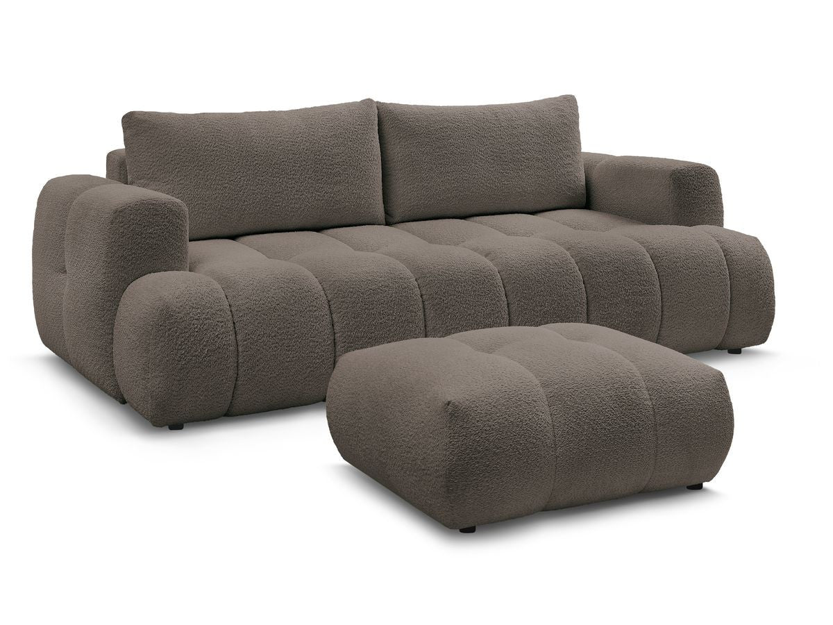 Canapé droit convertible 3 places FUJI tissu bouclette avec pouf