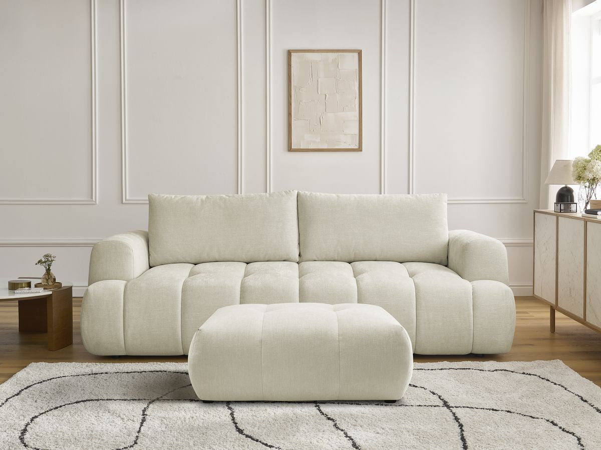 Canapé droit convertible 3 places FUJI tissu lisse avec pouf