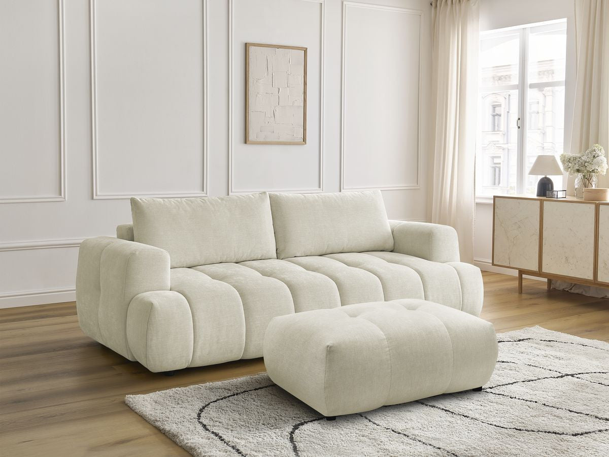Canapé droit convertible 3 places FUJI tissu lisse avec pouf