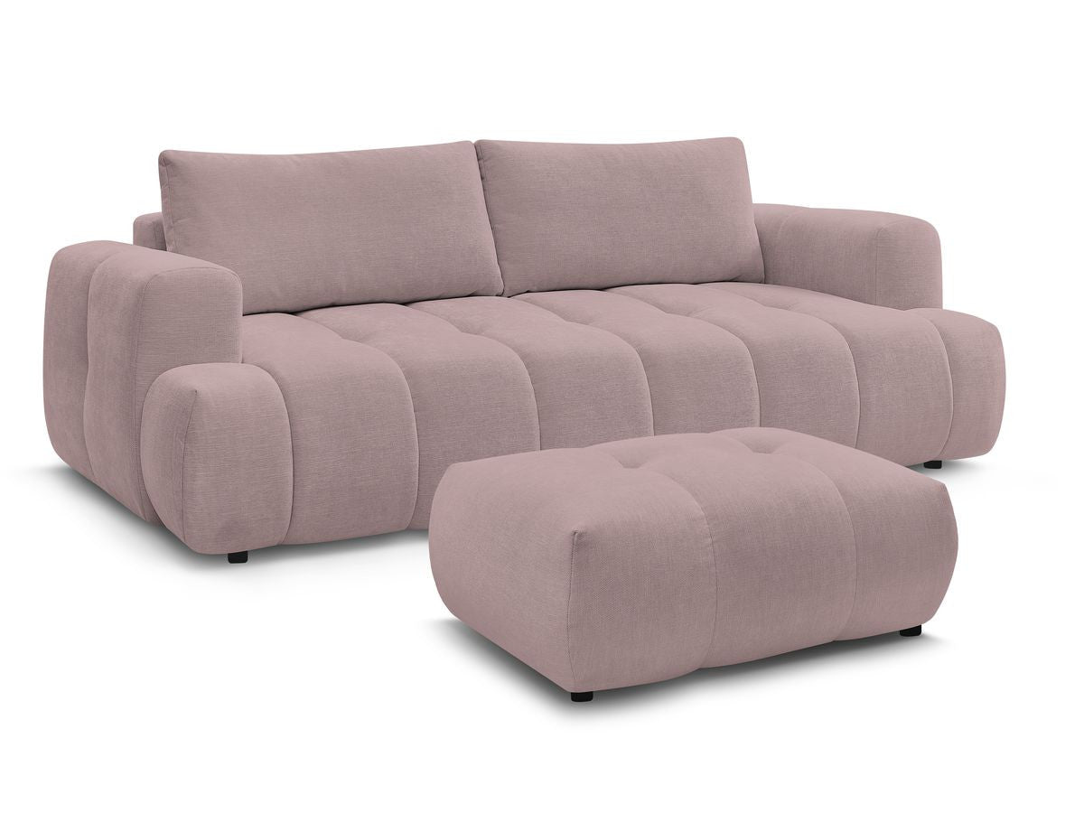 Canapé droit convertible 3 places FUJI tissu lisse avec pouf
