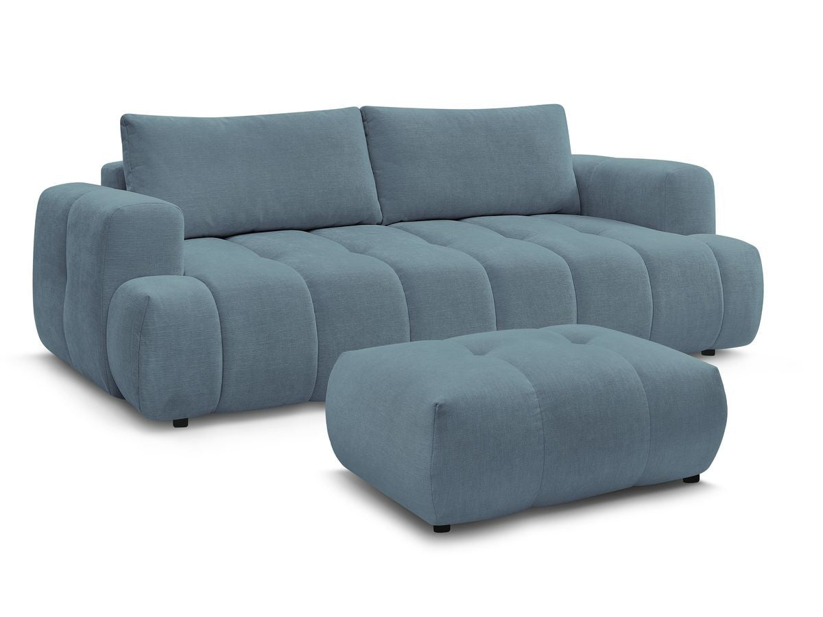 Canapé droit convertible 3 places FUJI tissu lisse avec pouf