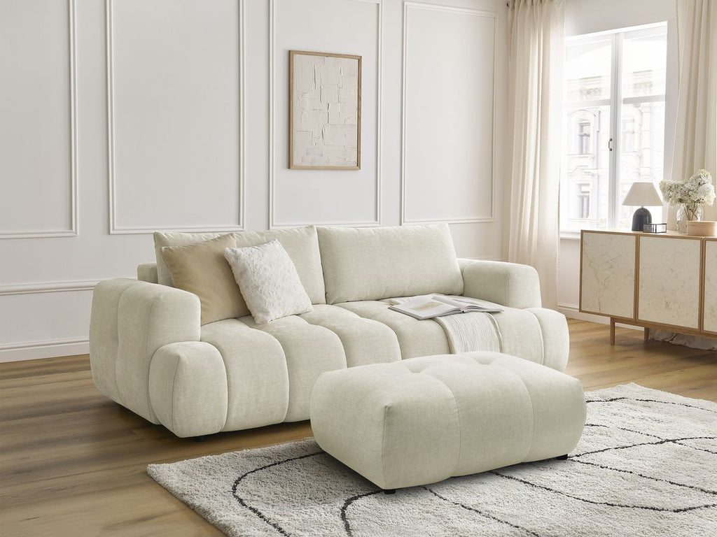 Canapé droit convertible 3 places FUJI tissu lisse avec pouf