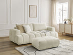 Canapé droit convertible 3 places FUJI tissu lisse avec pouf
