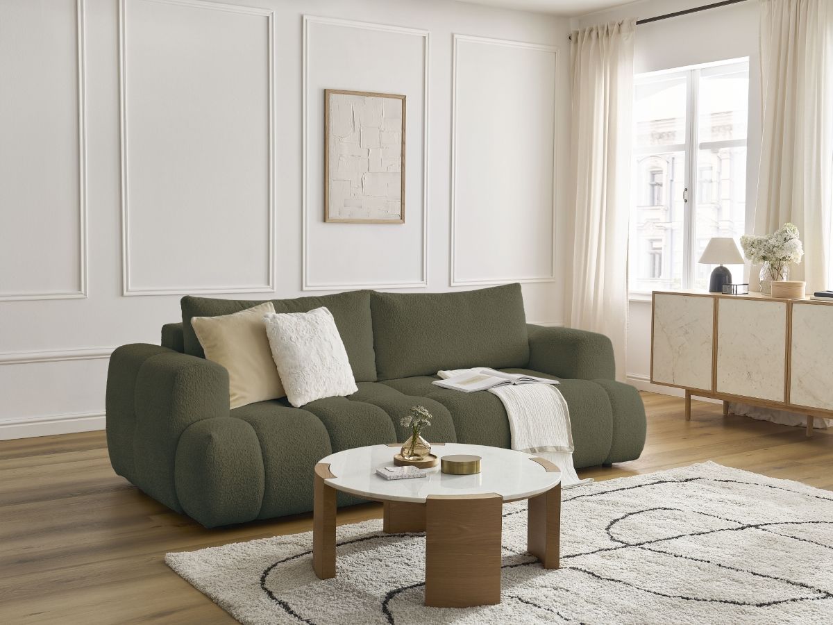 Canapé droit convertible 3 places FUJI tissu bouclette