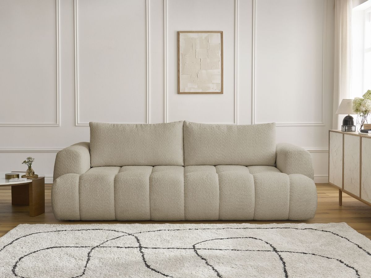 Canapé droit convertible 3 places FUJI tissu bouclette