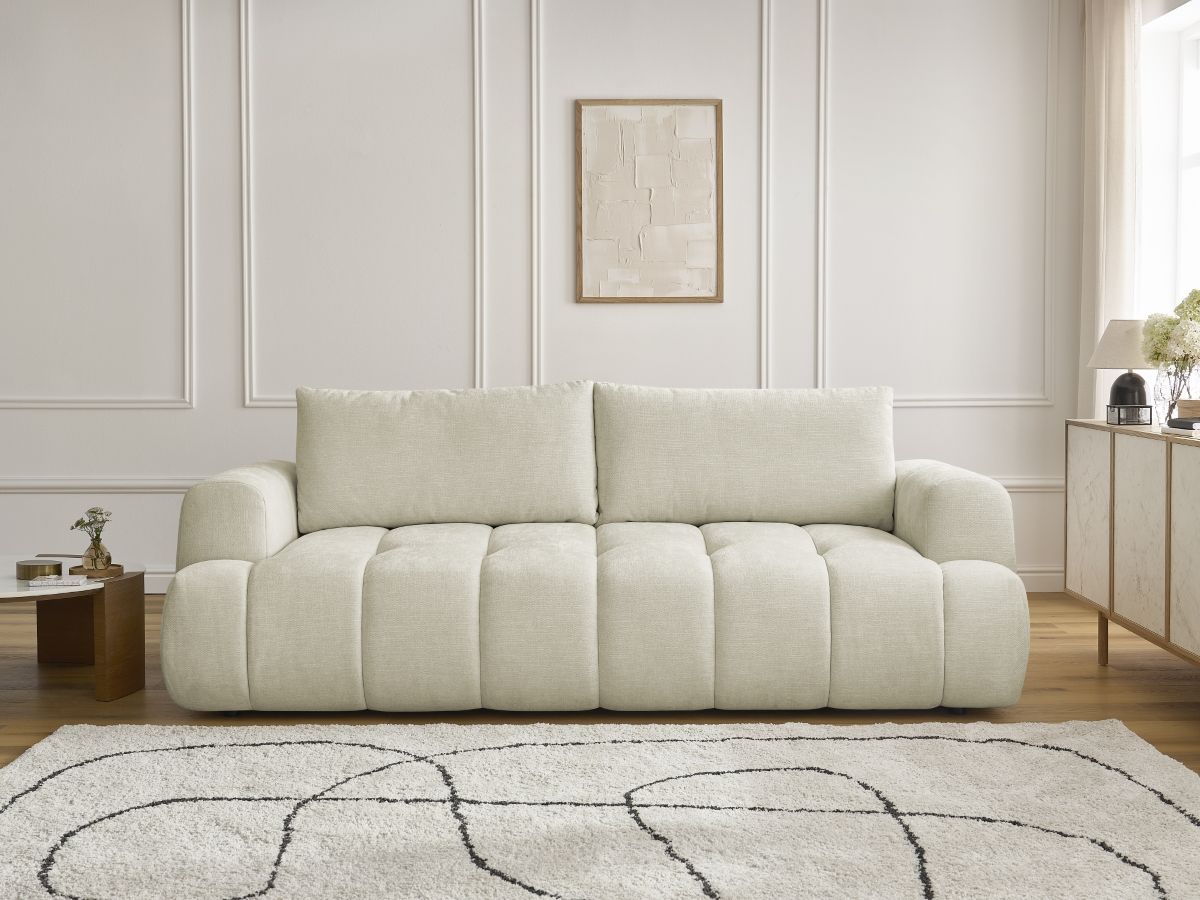 Canapé droit convertible 3 places FUJI tissu lisse