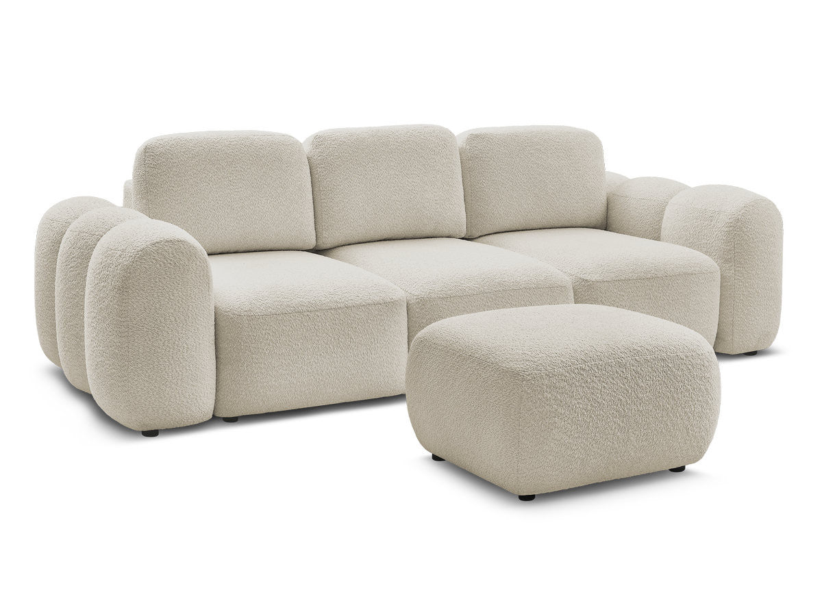 Canapé droit convertible coffre 3 places MONTAIGNE tissu bouclette avec pouf