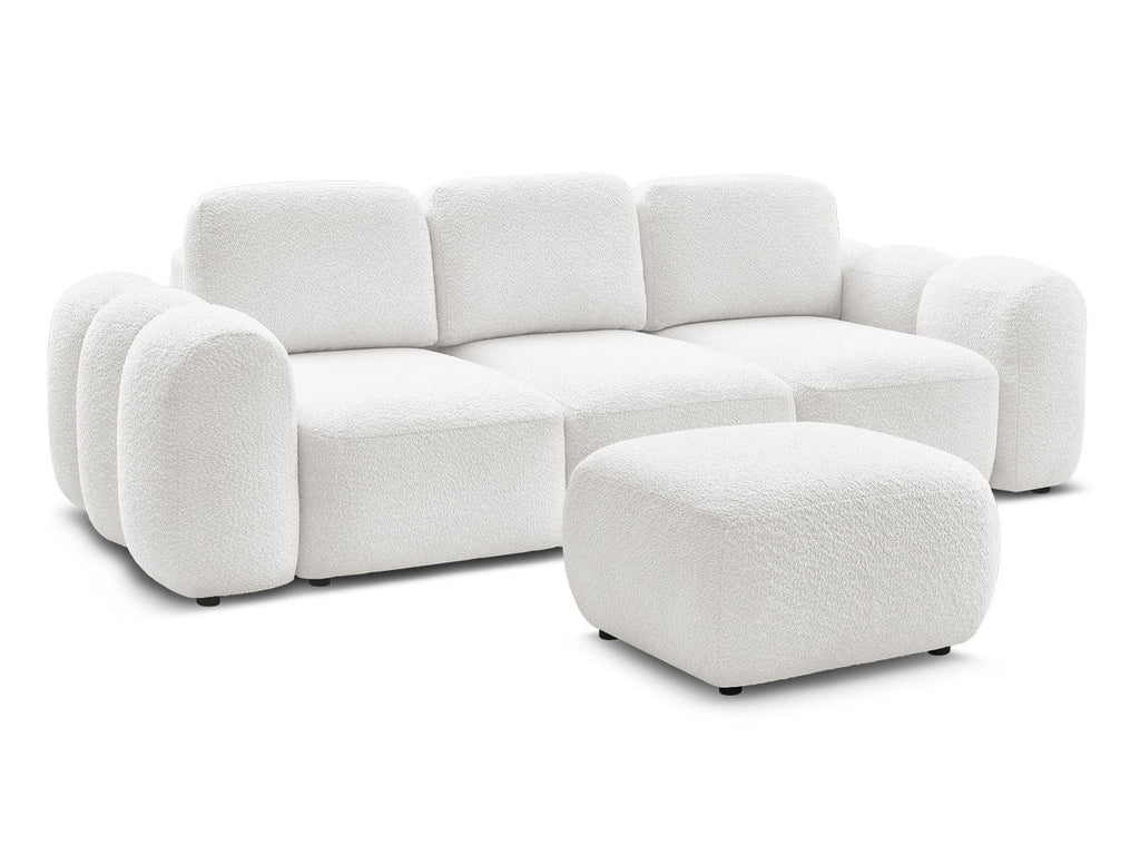 Canapé droit convertible coffre 3 places MONTAIGNE tissu bouclette avec pouf