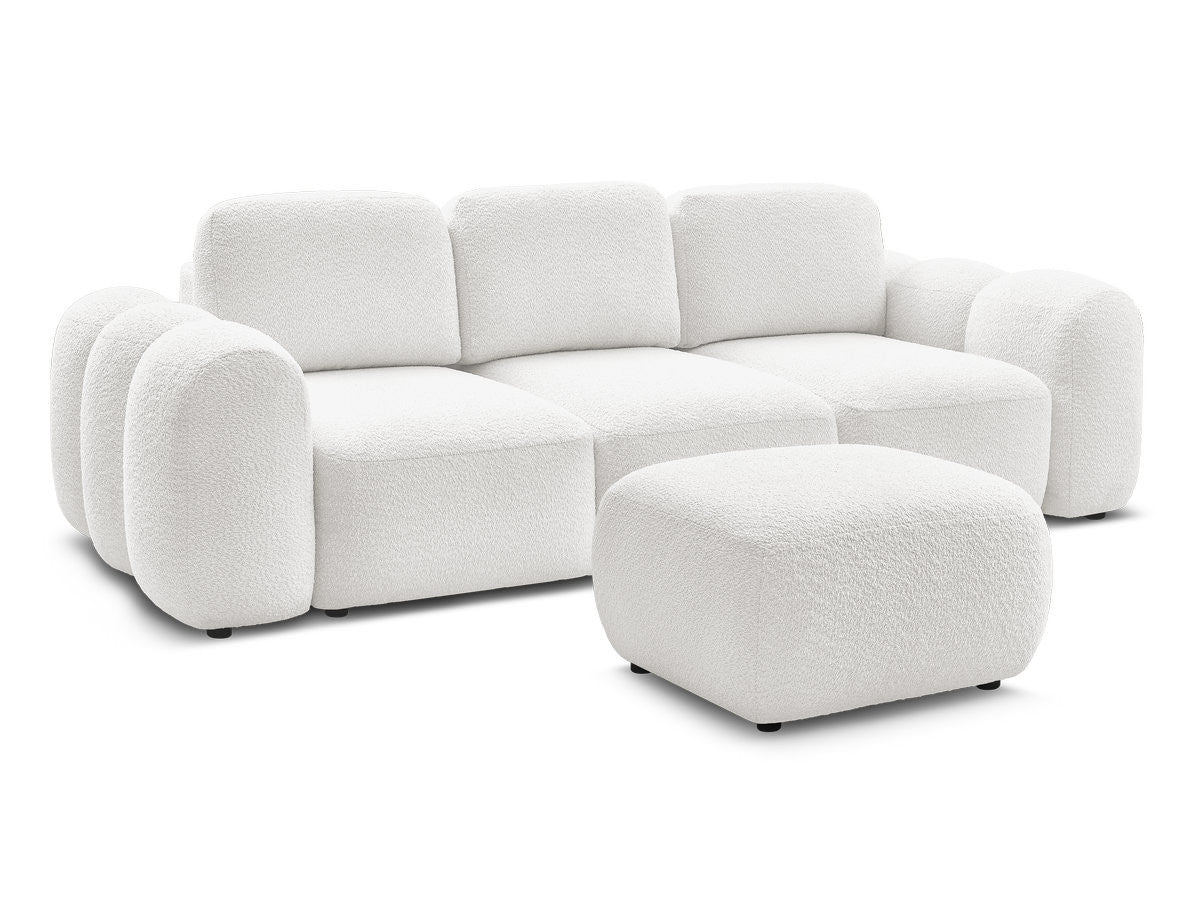 Canapé droit convertible coffre 3 places MONTAIGNE tissu bouclette avec pouf